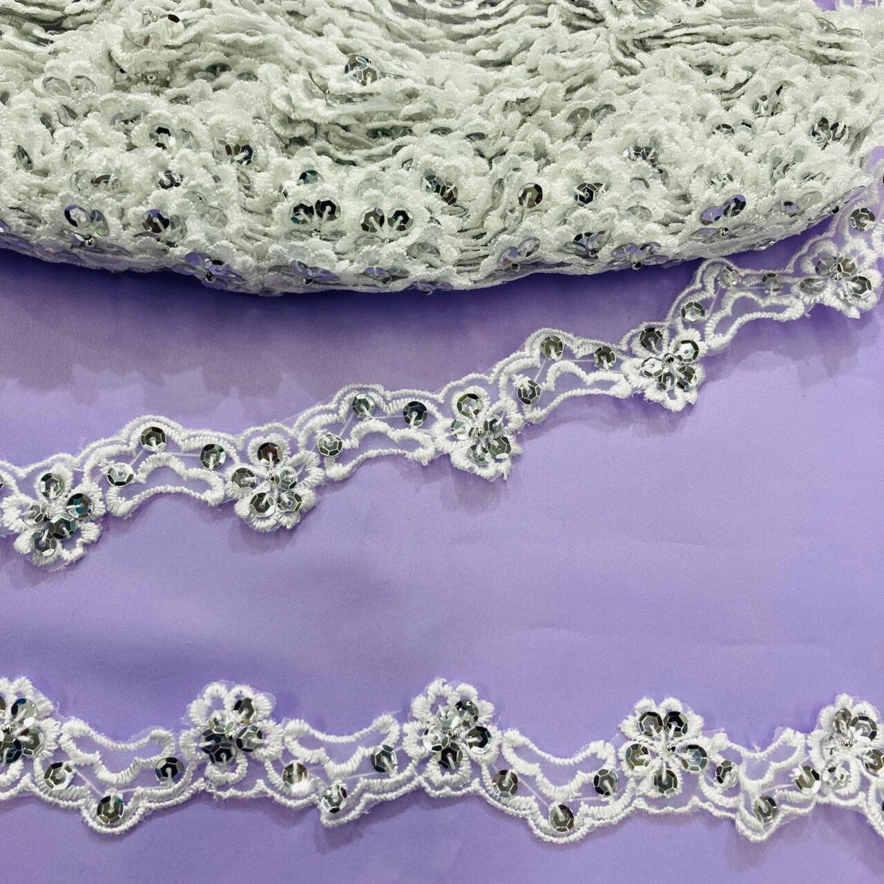 1 Yard Beaded Lace Trim on Organza 1″ Wide Embroidered Polyester for Bridal, Veils & Dress Accents